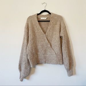 ASTR the Label Taupe Faux Wrap Wool Blend Sweater M